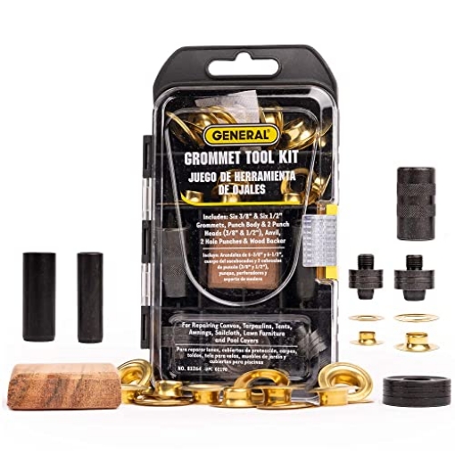 Picture of General Tools Mfg Co In 81264 General Tools 3/8"-1/2" Grommet Kit - Rustproof Solid Brass Grommets for Tarp Repair, Reinforcing Canvases, and Fabric Rings (EA)