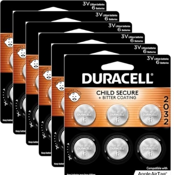 Picture of DURACELL(R) DL2032B6PK DURACELL 2032 Lithium Battery. 36 Count Pack. Child Safety Features. Compatible with Apple AirTag, Key Fob, and Other Devices. CR2032 Battery Lithium Coin Battery. CR Lithium 3V Cell (PK-6-EA)