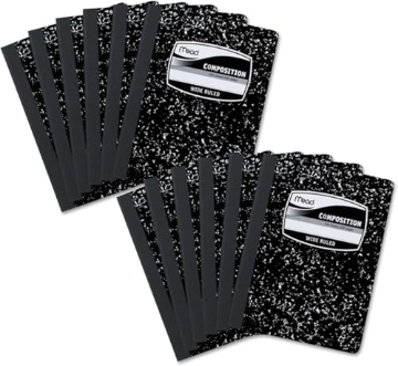 Picture of Mead 09910 Mead Composition Notebook, 12 Pack, Wide Ruled Paper, 7-1/2" x 9-3/4", 100 Sheets per Comp Book, Black Marble (72936) (CT-12-EA)