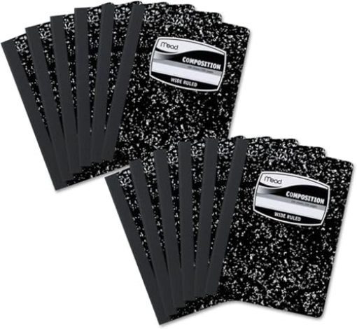 Picture of Mead 09910 Mead Composition Notebook, 12 Pack, Wide Ruled Paper, 7-1/2" x 9-3/4", 100 Sheets per Comp Book, Black Marble (72936) (CT-12-EA)