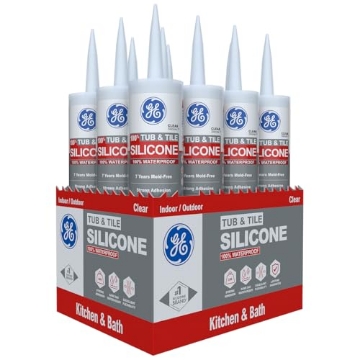 Picture of HENKEL LOCTITE 2749485 GE Silicone Caulk for Tub & Tile Kitchen & Bath, Clear, 10 fl oz Cartridge, 12 Pack - 100% Waterproof Silicone Sealant, Excellent Flexibility, Shrink & Crack Proof (PK-12-EA)