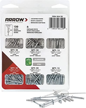 Picture of ARROW FASTENER CO LLC RK6120 Arrow RK6120 Pop Rivet Assortment Kit for Metal, Fabric, Leather, and Auto Repair, Aluminum and Steel, 1/8-Inch, 120-Pack (EA)