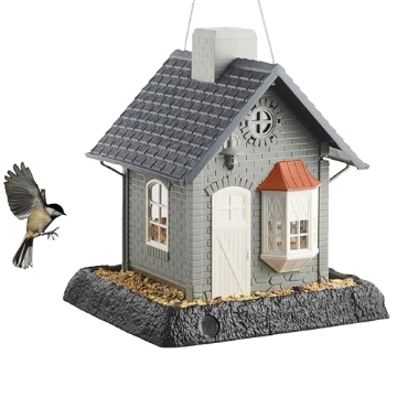 Picture of NORTH STATES 9282 North States Village Collection Bayside Cottage Birdfeeder: Easy Fill and Clean. Squirrel Proof Hanging Cable included, or Pole Mount Large, 5 pound Seed Capacity (9.5 x 10.25 x 11, Gray) (EA)