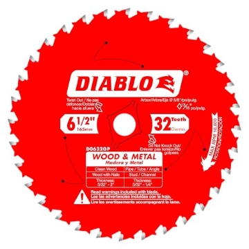 Picture of Diablo D0632GPA Diablo Wood and Metal Cutting Carbide Circular Saw Blade - Ideal for DIY, Framing, and Construction - 6-1/2" Diameter, 32 C-ATB Teeth, 10,000 Max RPM - D0632GPX (PK-5-EA)