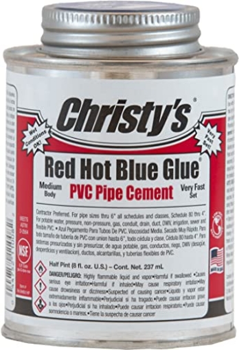 Picture of Christmas Time 505197 Christy's Red Hot Blue Glue PVC Cement - Medium Body, Very Fast Set, Low-VOC, 1/2 Pint (8 fl oz) (EA)