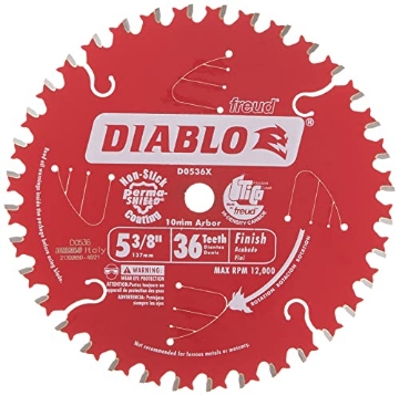 Picture of Diablo D0536X Diablo Finish Trim Saw Blade - Ideal for Portable and Low Powered Saws - 5-3/8" Diameter, 36 ATB Teeth, 10mm Arbor, .049" Kerf, 2� Hook Angle, 12000 Max RPM - D0536X (EA)