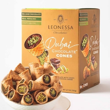 Picture of LEONESSA 110-425 Leonessa Dubai Chocolate Cones with Pistachio Kunafa | Made with Premium Belgian Chocolates | Kunafa Chocolate | Chocolates de Dubai - 4.7 oz (PK-12-EA)