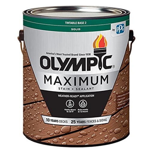 Picture of PPG-FLOOD 79602A/01 Olympic 79612A-01 1 gal Maximum Solid Color Acrylic Latex Stain Sealant White Base 2 Tintable- pack of 4 (PK-4-EA)