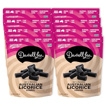 Picture of DL DISTRIBUTION LLC DL07938 Darrell Lea Soft Australian Licorice, Non-GMO, No Palm Oil, Plant Based, No High Fructose Corn Syrup, Soft & Chewy Licorice Candy, Made in Australia (Original Black, 7 Ounce (Pack of 8)) (PK-8-EA)