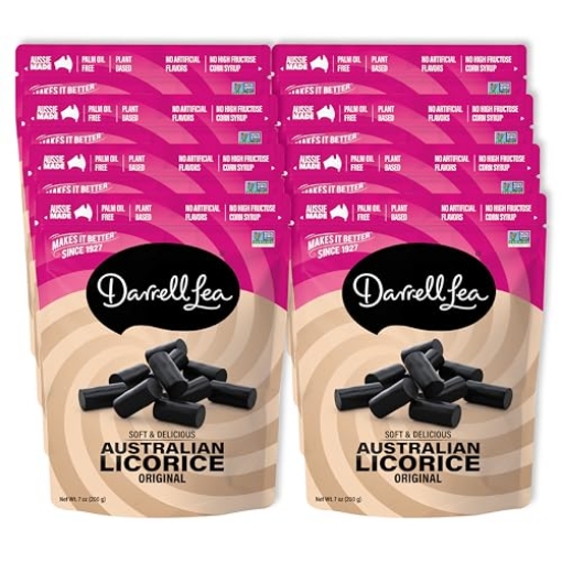Picture of DL DISTRIBUTION LLC DL07938 Darrell Lea Soft Australian Licorice, Non-GMO, No Palm Oil, Plant Based, No High Fructose Corn Syrup, Soft & Chewy Licorice Candy, Made in Australia (Original Black, 7 Ounce (Pack of 8)) (PK-8-EA)