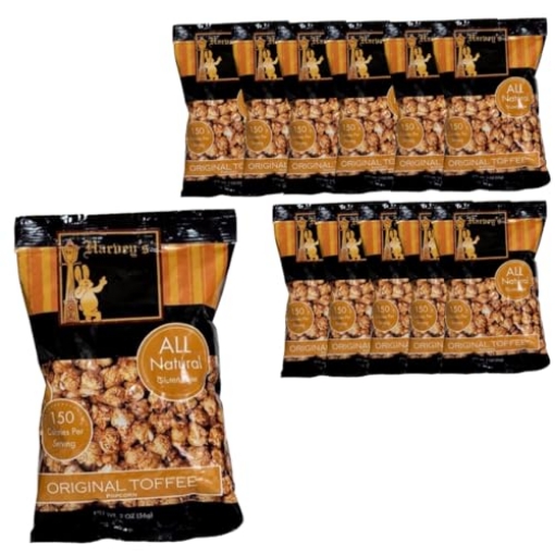 Picture of HARVEY'S HTPOR2-50 Harvye's Real Butter Toffee Hand-Crafted Popcorn | No Inflammatory Oils, Non GMO, Gluten Free, Air Popped, Real Ingredients, All Natural, Small Batch Gourmet Made in the USA | 12-2 oz Snack Size Bags (PK-50-EA)