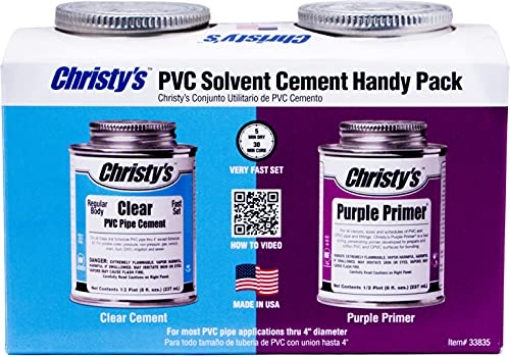 Picture of Christmas Time 505184 Christy's Handy Pack: Clear Regular Body PVC Cement and Purple Primer, 1/2 Pint (8 fl oz),RH-RCLV-HDYPK-HP-20 (EA)