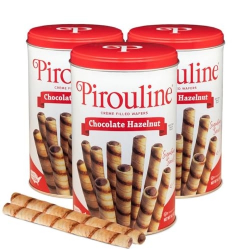 Picture of DBC CORPORATION 4054 Pirouline Rolled Wafers - Chocolate Hazelnut Rolled Wafer Sticks - Original Signature Swirl Rolled Wafer Cookies - 14 oz 3 Pack (EA)
