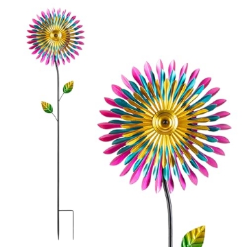 Picture of Alpine Dairy, Inc. KIY336 Alpine Corporation 47" Tall Outdoor Metal Windmill Triple Spinner Garden Stake Yard Decoration, Daisy (PK-4-EA)