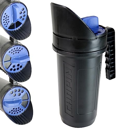 Picture of Chapin 8740A Chapin 8740A: 64-Ounce Black Poly Hand Shaker Spreader for Turf, Fertilizer, Grass Seed, Salt and Sand, Year-Round Use, Large Grip Handle with 3 Openings for Pellets and Particles (EA)