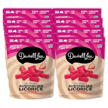 Picture of DL DISTRIBUTION LLC DL07939 Darrell Lea Soft Australian Licorice, Non-GMO, No Palm Oil, Plant Based, No High Fructose Corn Syrup, Soft & Chewy Licorice Candy, Made in Australia (Strawberry, 7 Ounce (Pack of 8)) (PK-8-EA)