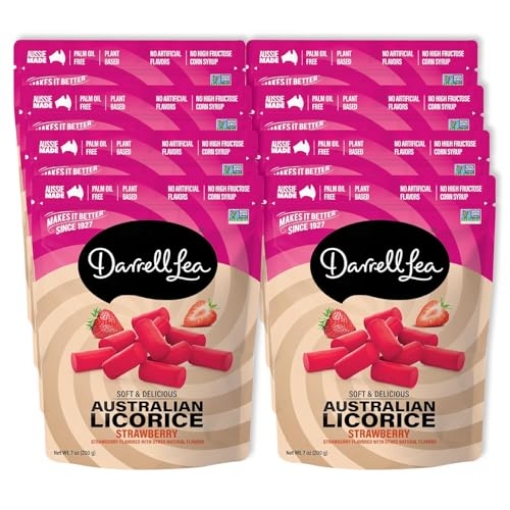 Picture of DL DISTRIBUTION LLC DL07939 Darrell Lea Soft Australian Licorice, Non-GMO, No Palm Oil, Plant Based, No High Fructose Corn Syrup, Soft & Chewy Licorice Candy, Made in Australia (Strawberry, 7 Ounce (Pack of 8)) (PK-8-EA)