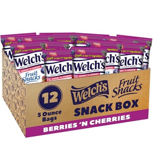 Picture of WELCH'S 653509 Welch's Fruit Snacks, Berries 'N Cherries Snack Box, Gluten Free, 5oz Snack Packs (Pack of 12) (PK-12-EA)