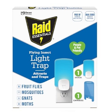 Picture of Raid 03232 Raid Essentials Flying Insect Light Trap Starter Kit, 1 Plug-In Device + 1 Cartridge, Featuring Light Powered Attraction (EA)