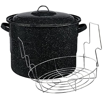 Picture of GRANITE WARE 319814 Granite Ware Canning Pot with Rack & Lid - 21 Quart Large Boiling Water Canning Set for Jar Sterilization & Pickling on Stove/Open Flame – Scratch-Resistant Porcelain Enamel & Steel Core (Black) (PK-2-EA)
