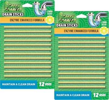 Picture of Weiman Products, LLC G0885D Green Gobbler Drain Cleaner & Deodorizer LEMON SCENT Sticks for Toilet Tanks, Sinks, Bathtub Drains, Washing Machine Drains and Garbage Disposals - 24 Pieces (PK-12-EA)
