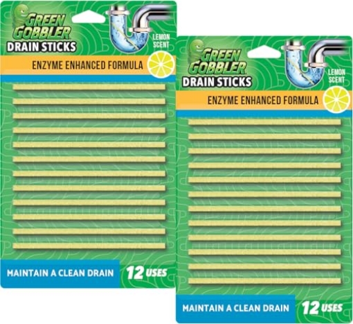 Picture of Weiman Products, LLC G0885D Green Gobbler Drain Cleaner & Deodorizer LEMON SCENT Sticks for Toilet Tanks, Sinks, Bathtub Drains, Washing Machine Drains and Garbage Disposals - 24 Pieces (PK-12-EA)