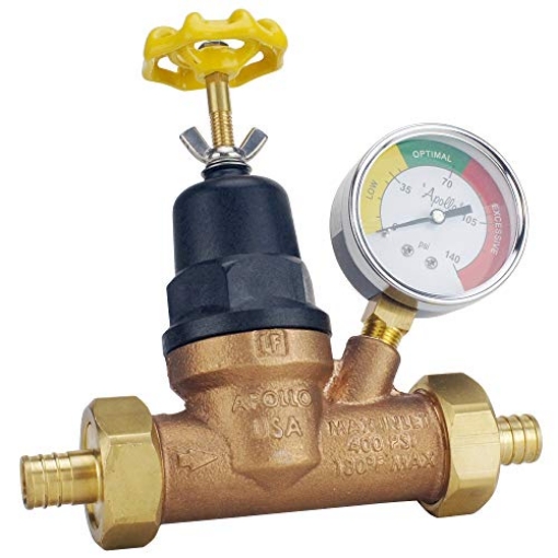Picture of APOLLO INVESTMENT HOLDING APXPRV34WG Apollo Valves ApolloPEX 3/4" Bronze Double Union PEX Water Pressure Regulator w/Gauge (APXPRV34WG) (EA)
