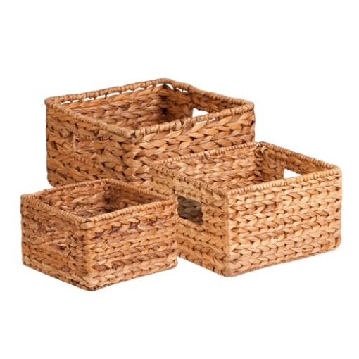 Picture of Honey Can Do STO-02882 Honey-Can-Do Banana Leaf Storage Baskets –Water Hyacinth Woven Basket, Decorative Baskets for Shelves, Basket for Gifts, Closet, Pantry, and Home Organization, Set of 3, Multi-Size (EA)