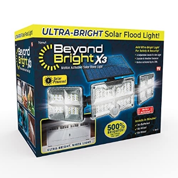 Picture of BEYOND BRIGHT BEBRSOL-MC4 Ontel Beyond Bright X3 Motion Activated Solar Flood Light - Ultra-Bright, Solar-Powered, Weather-Resistant Light with 3 Adjustable Heads & 122 LEDs - Maximum Security for Porch, Deck, Yard & More (EA)