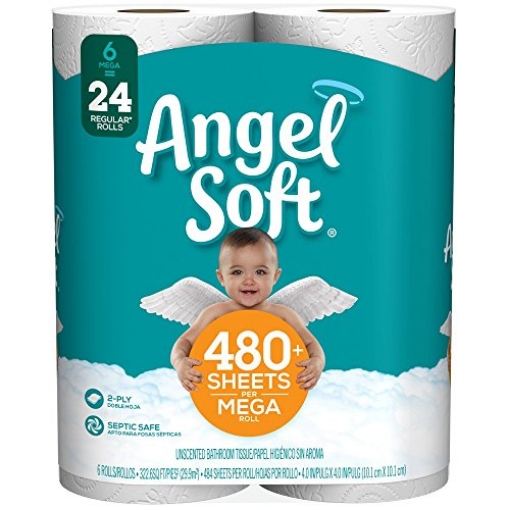 Picture of GEORGIAPAC 79393 Angel Soft Toilet Paper, 6 Mega Rolls, 6 = 24 Regular Bath Tissue Rolls, 480+ 2-Ply Sheets Per Roll (PK-6-EA)