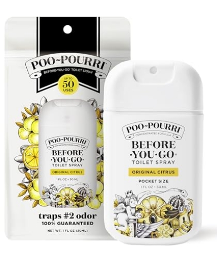 Picture of Poo-Pourri KT11322 Poo-Pourri Before-You-Go Pocket Toilet Spray, Travel Essentials, Original Citrus, 1 Fl Oz, Up to 50 Uses, On-The-Go Bathroom Odor Deodorizer with Essential Oils, TSA Approved Size, Lemon Bergamot (EA)