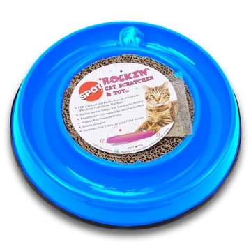 Picture of Spot 52020 SPOT Rockin’ Cat Scratcher Toy – Interactive LED Light-Up Ball Cat Toy, Corrugated 5-Inch Cardboard Scratching Pad with Catnip Bag for Claw Care & Play, Non-Slip Rubber Base, 10-Inch, 1-Piece (EA)
