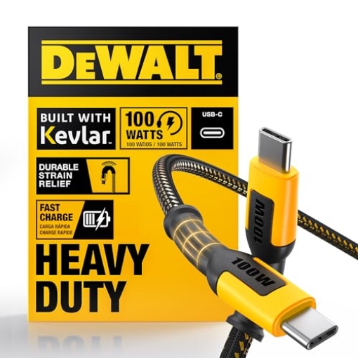 Picture of DEWALT(R) 131 0006 DW2 DEWALT Heavy Duty 100W USB C Cable, Jobsite 100 Watt USB C Cable, High Speed Type-C to Type-C, Fast Charge PD USBC Fast Charging Cord for iPhone 17/16/15 Plus Pro Max MacBook iPad Samsung Galaxy, 4 ft (EA)