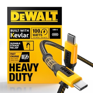 Picture of DEWALT(R) 131 0007 DW2 DEWALT Heavy Duty 100W USB C Cable, Jobsite 100 Watt USB C Cable, High Speed Type-C to Type-C, Fast Charge PD USBC Fast Charging Cord for iPhone 17/16/15 Plus Pro Max MacBook iPad Samsung Galaxy, 6 ft (EA)