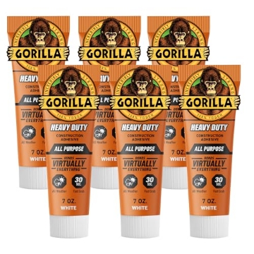 Picture of GORILLA 108724 Gorilla Heavy Duty Construction Adhesive, White Glue, 7 Ounce Squeeze Tube (Pack of 6) - Gap Filling and Waterproof (PK-6-EA)