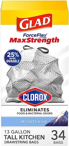 Picture of GLAD 79298 Glad ForceFlex MaxStrength with Clorox Tall Kitchen Trash Bags, 13 Gal, 34 Ct (Package May Vary) (PK-6-EA)