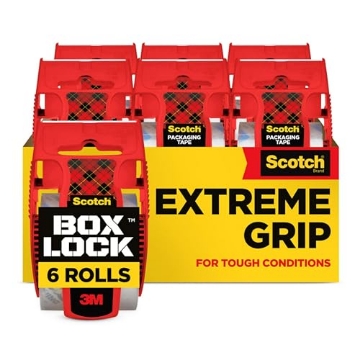 Picture of 3M 195 Scotch Box Lock Packing Tape, Clear Packaging Tape, Extreme Grip Box Tape for Holiday Shipping, 1.88 in. x 22.2 yd., 6 Tape Rolls with Dispensers (PK-6-EA)