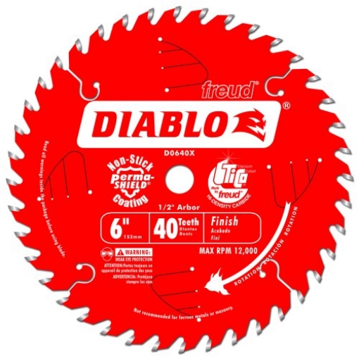 Picture of Diablo D0640X Diablo 6" x 40-Teeth Finish Saw Blade for Port-Cable Saw Boss – Smooth Crosscuts in Hardwood, Softwood, Plywood, High-Performance Tico Carbide, Thin Kerf, Non-Stick Coating – D0640X (EA)