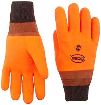 Picture of Boss Products Usa Llc 3500 Boss 3500 Hot Hands High Visibility Gloves – Orange, PVC Single Dipped Chemical Resistant Gloves with Foam Lining, Knit Wrist (EA)