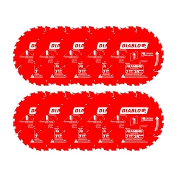 Picture of Diablo D0724A Diablo Framing Saw Blade for Wood - 7-1/4" x 24-Tooth, Thin Kerf, Anti-Vibration, Long Life for Framing & Pressure-Treated Wood, Tracking Point Tooth Design - Pack of 10 - D0724A (PK-10-EA)