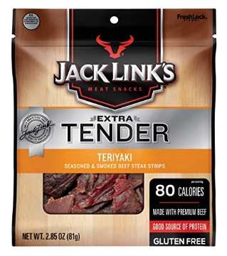 Picture of JCK 10000016964 Jack Link’s Extra Tender Beef Jerky Steak Strips, Teriyaki, 2.85 oz – Flavorful Meat Snack, 9g of Protein and 80 Calories, Made with Premium Beef - Gluten Free and No Added MSG or Nitrates/Nitrites (PK-8-EA)