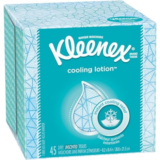 Picture of KIMBERLYCL 50140 Kleenex Cooling Lotion Facial Tissues With Coconut Oil & Aloe, 1 Cube Box, 45 Total Tissues (EA)