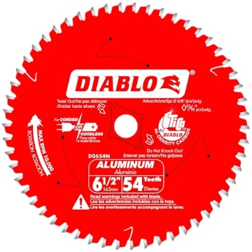 Picture of Diablo D0654NA Diablo Medium Metal Cutting Circular Saw Blade - Ideal for Clean Cuts in Aluminum, Soft Metals, and Non-Ferrous Materials - 6-1/2" Diameter, 54 TCG Teeth - D0654NA (EA)