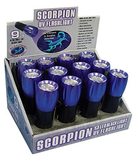Picture of SCORPION 302481 Scorpion 9 LED 54 lumens Black/Purple LED UV Flashlight AAA Battery - Total Qty: 1212 (PK-12-EA)