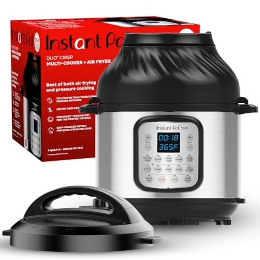 Picture of INSTANT 140-0021-01 Instant Pot Duo Crisp 11-in-1 Air Fryer and Electric Pressure Cooker Combo with Multicooker Lids that Fries, Steams, Slow Cooks, Dehydrates,Free App With Over 800 Recipes, Black/Stainless Steel, 8QT (EA)