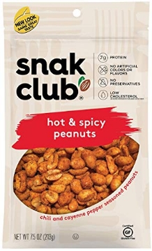Picture of CENTURY SNACKS LLC 1721149 Snak Club Hot & Spicy Peanuts with Chili & Cayenne Pepper Seasoning, Protein Snacks, No Artificial Colors or Flavors, Low Cholesterol Gluten Free Snacks, Resealable Bag, 7.5 oz (Pack of 1) (PK-6-EA)