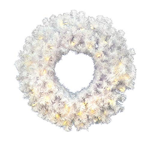 Picture of Vickerman A805825LED Vickerman 24" Crystal White Spruce Artificial Christmas Wreath, Warm White LED Mini Lights - Faux Spruce Christmas Wreath - Seasonal Indoor Home Decor (EA)