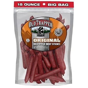 Picture of OLD TRAPPER SMOKED PRODUCTS INC 33115T Old Trapper Original Deli-Style Beef Sticks,15-Ounce Package, Perfect for On-the-Go Snacking, Six Grams of Protein and Zero Grams of Sugar per Serving (Pack of One) (EA)