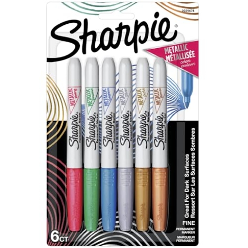Picture of Sharpie 2029678 Sharpie® Metallic Permanent Markers, Fine Point, Assorted Ink Colors, Pack Of 6 (ST-6-EA)
