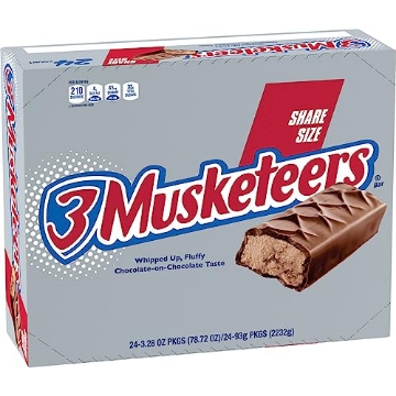 Picture of 3 MUSKETEERS 24603 3 MUSKETEERS Milk Chocolate Candy Bars - Full Size Chocolate Bars, 3.28 oz Candy Bar (Pack of 24) Bulk Box (PK-24-EA)